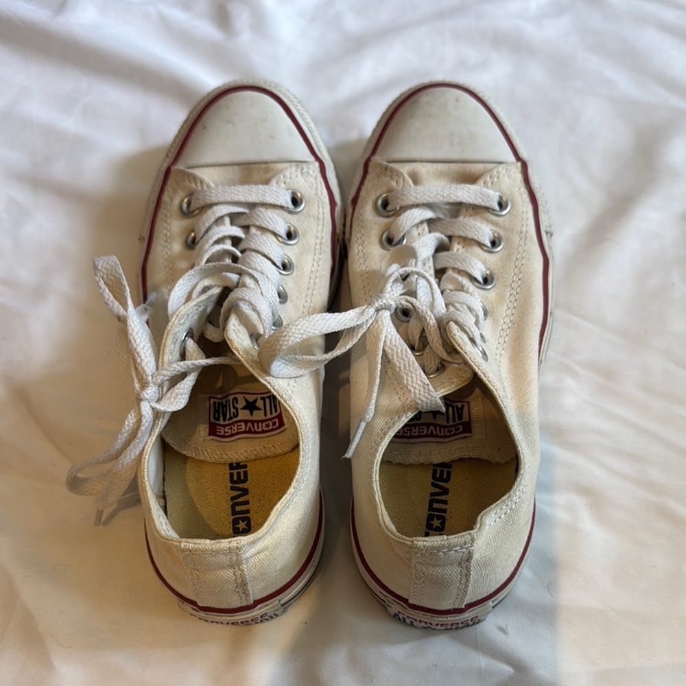 Converse Off-White Canvas Sneakers with Red Trim